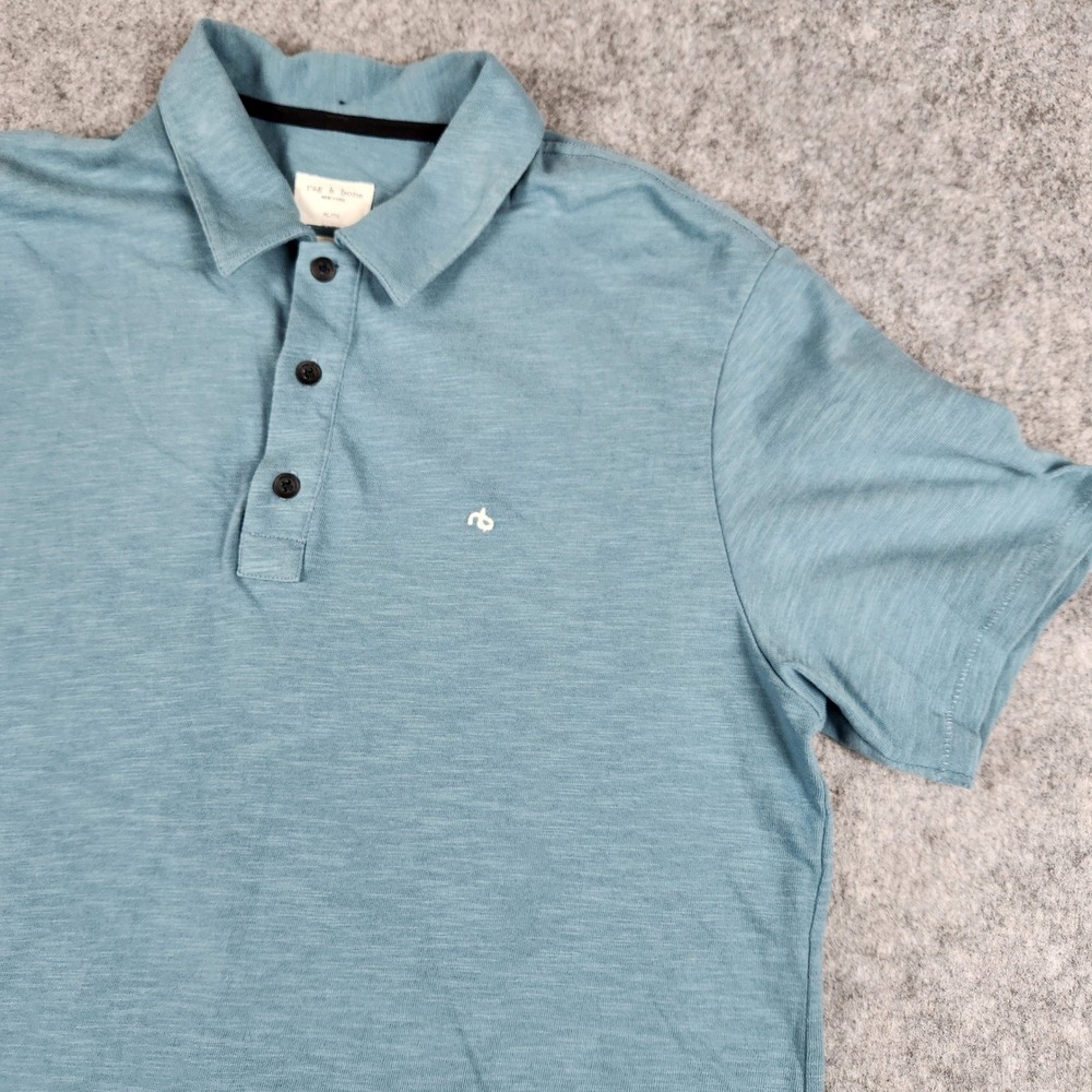 Rag & Bone Polo Shirt Men XL Blue Short Sleeve Slub Jersey Casual Preppy